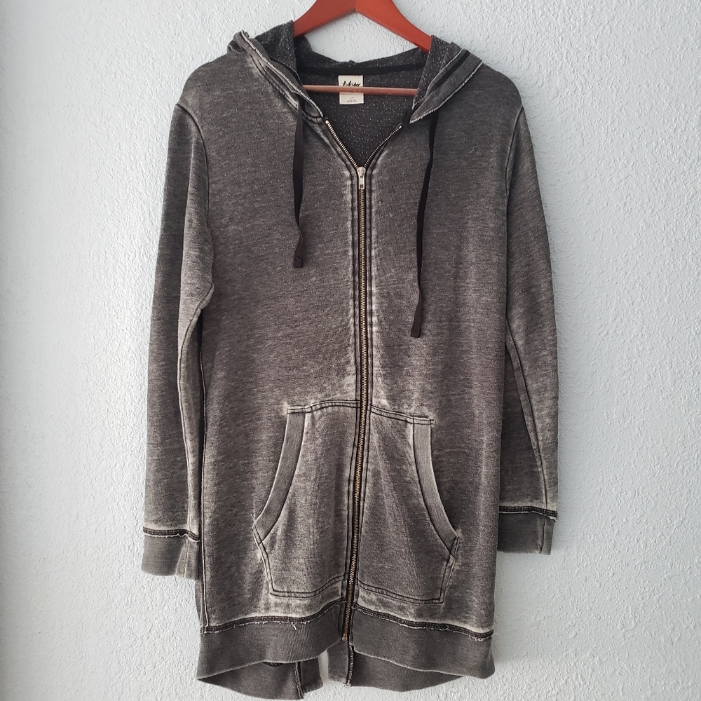 Distressed grey zip up hooded dress